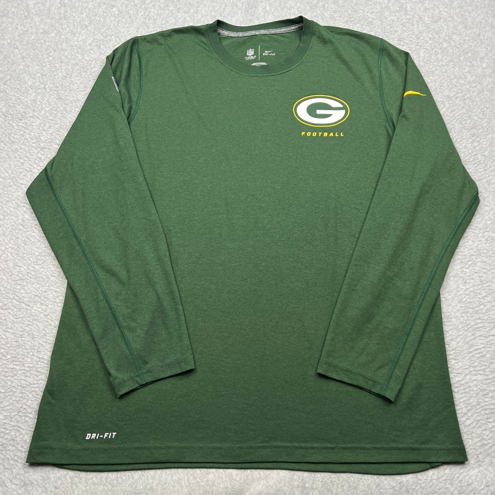 Green Green Bay Packers Nike T-Shirt Mens Large NFL Dri-FIT Long Sleeve On Field